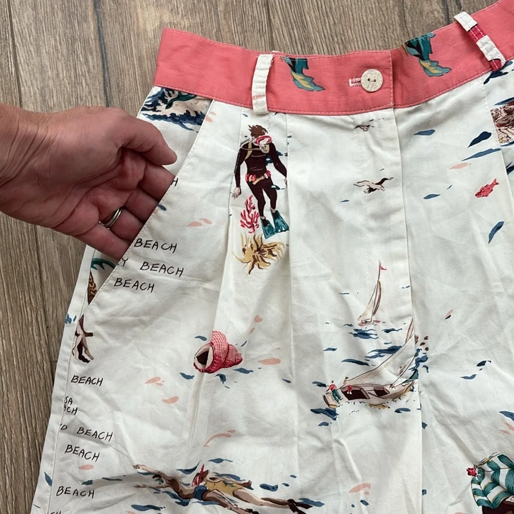 Retro Vintage Bushwacker Beach Shorts Size 4 Pleated High Waist Bermuda USA - Picture 6 of 15
